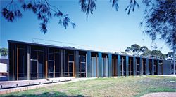 The layered northern elevation of the Monash Centre for Electron Microscopy.