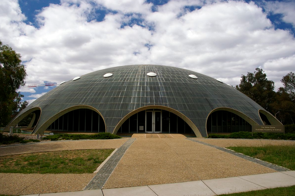 The Shine Dome (formerly Becker House) at the Australian Academy of Science, designed by Roy Grounds and completed in 1959.