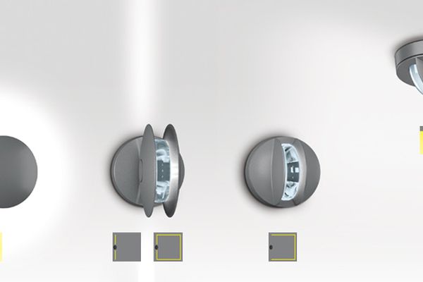 Trick surface mounted luminaires, giving 180o and 360o light blade effects.