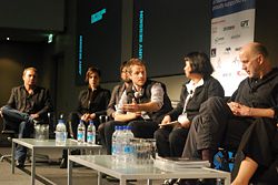 Sydney Future Visions Suburbs jury panel. From left to right: Anthony Burke, Joanne Jakovich, Qingyun Ma, Andrew Maynard, Brigitte Shim and Tod Williams.