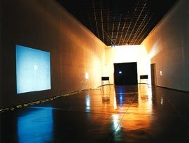 Two views of the large ACCA gallery, with Undertow by Susan Norrie part of the opening exhibition A History of Happiness.