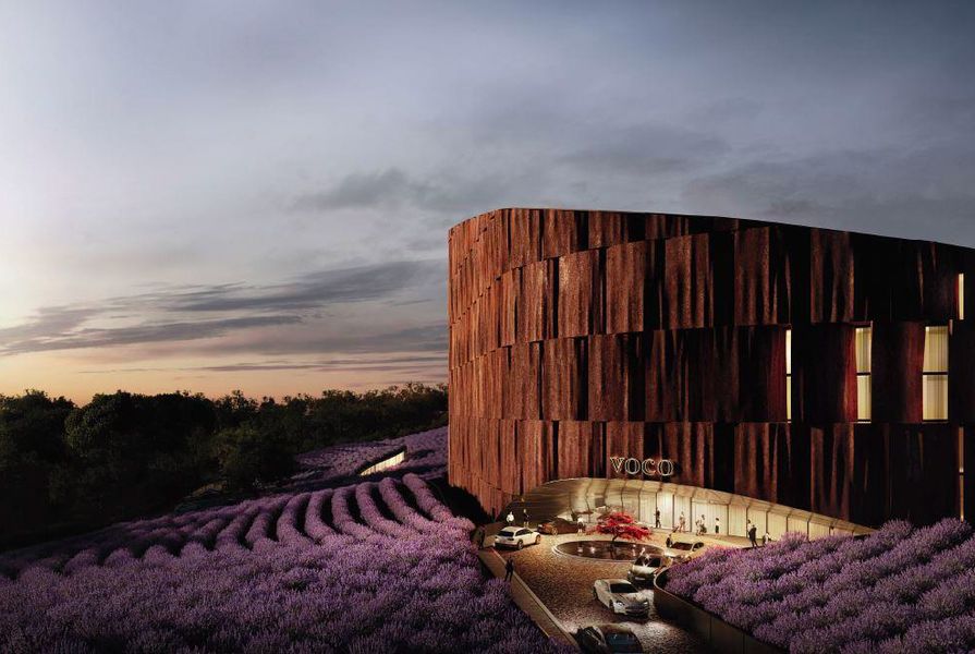 The lavender farm and hotel proposed for 483-489 Maroondah Highway and 169 Nelson Road, Lilydale, designed by Hachem Architects.