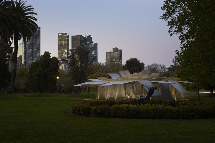 The MPavilion is conceived as a blooming flower, its 'petals' opening up at daybreak.