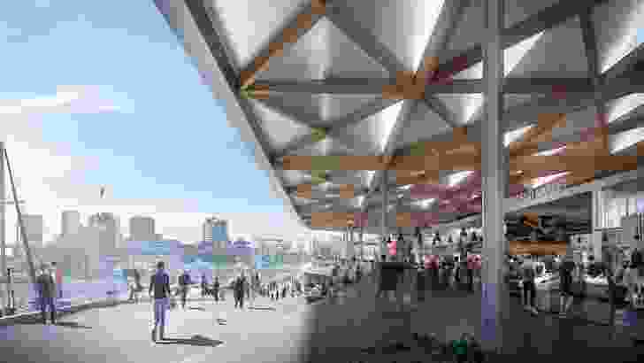 The promenade in front of the proposed new Sydney Fish Market by 3XN, BVN and Aspect Studios.