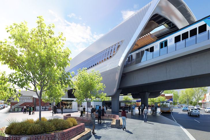 The design for an elevated station at Murumbeena by Cox Architecture.