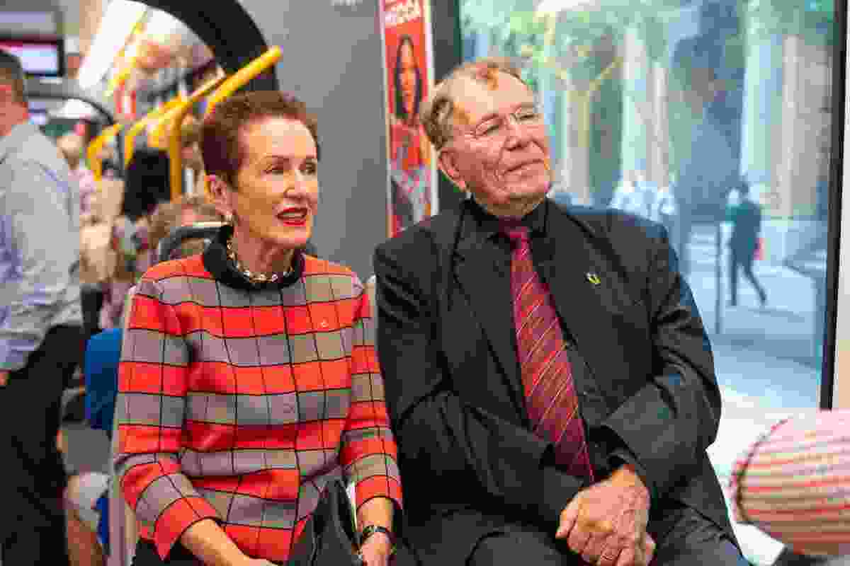 Lord Mayor of Sydney Clover Moore with architect Jan Gehl on the Light Rail.
