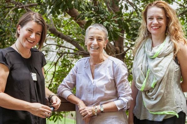 Festival of Landscape Architecture creative directors Sharon Mackay (left) and Di Snape (right) with advisor Dr Catherin Bull AM (middle).