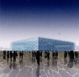 The competition-winning entry by PTW Architects for the National Aquatic Centre, Beijing.