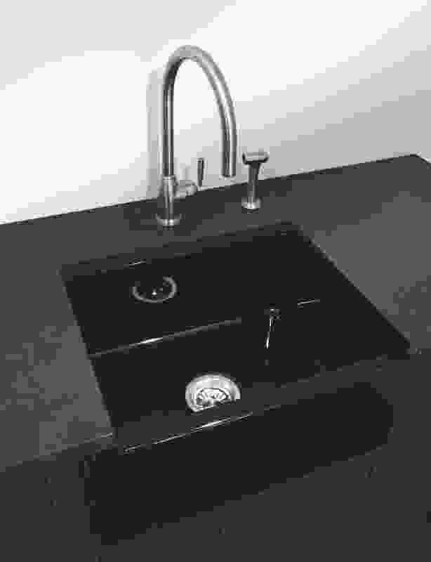 Acquello black fireclay sink.