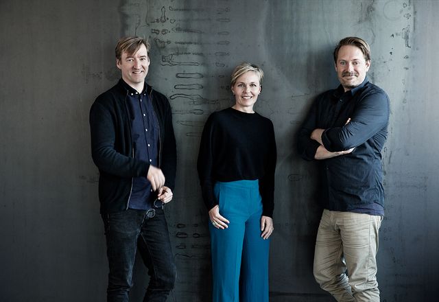 Johannes Molander Pedersen and Morten Gregersen, founding partners of Nord Architects, together with Mia Baarup Tofte, who joined the partnership in 2017.