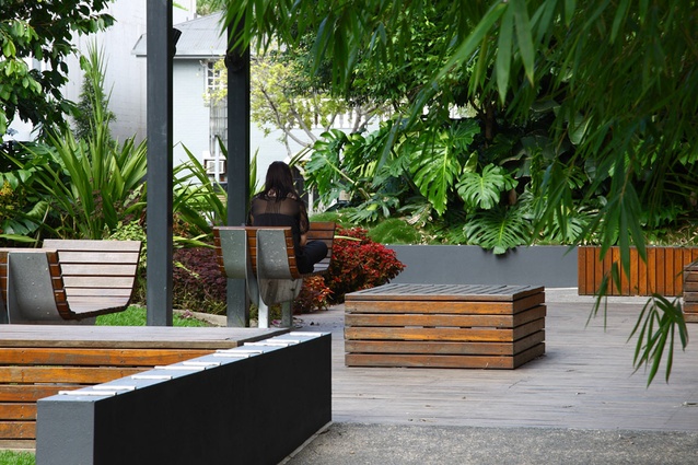 Water tank and landscaping size are perfectly matched to survive a sustained drought such as Brisbane has recently experienced: all roof water is collected and stored to sustain plantings.
