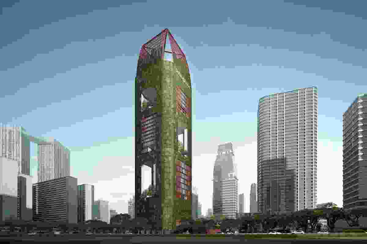 Vertical cladding and "sky gardens" are counted in Oasia Downtown's percentage of green space. 