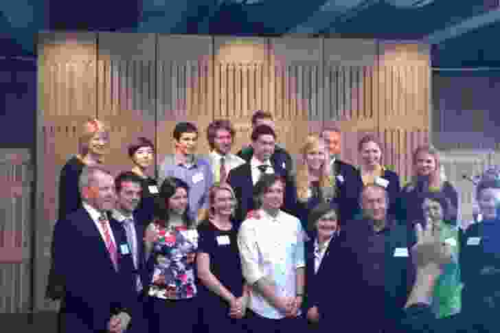 The MADE 2014 cohort of Australian and Danish students with the 2015 Australian students, with program partners, Sydney Opera House CEO Louise Herron AM (centre) and to her right, Hassell principal Ken Maher the announcement in the Utzon Room on 22 August 2014.  