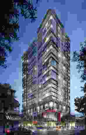 The tower is 24 levels high and will contain 300 apartments, with each featuring a unique enclosed balcony design.