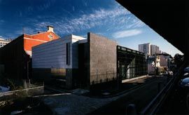 The new lecture theatre building engages with the finer grain of Fitzroy’s back streets.