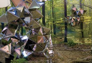 Reflective Lullaby, (2008), installation view. Stainless steel, photographic wallpaper and mixed media.