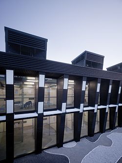 Looking into one of the wings of two-storey kennels.
