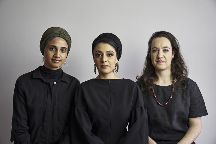 Amina Kaskar, Sumayya Vally and Sarah de Villiers of Counterspace. Photographed by Justice Mukheli in Johannesburg, 2020.