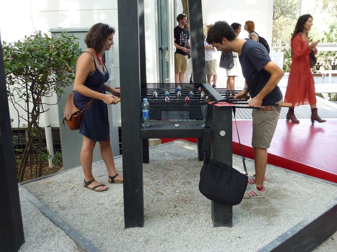 Foosball outside the Australian pavilion.