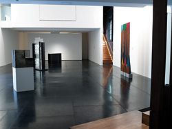 Overview of the exhibition space, showing four of the installation pieces.