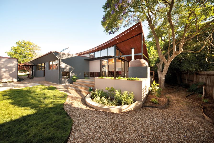 Main living spaces are oriented to the north to maximize solar access and connection with the surrounding landscape.