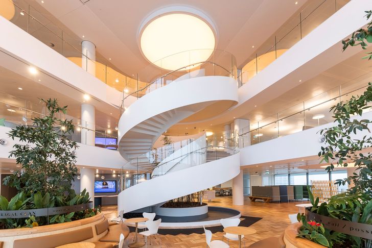 Each volume has a continuous spiral staircase connecting all the floors.