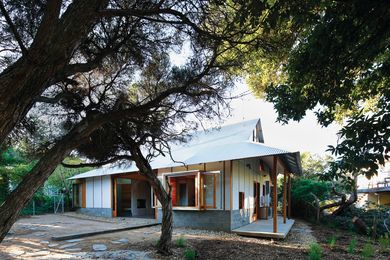 The detailing of thresholds and connections at the Point Lonsdale House by NMBW has been carefully considered – such as this protruding bay window from the kitchen.