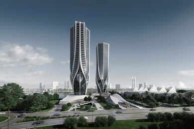 Proposed view of the Zaha Hadid Architects-designed Mariners Cove development along Sea World Drive on the Gold Coast.