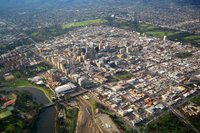 Aerial view of the Adelaide city centre looking south-east by Doug Barber, licensed under CC BY-SA 3.0