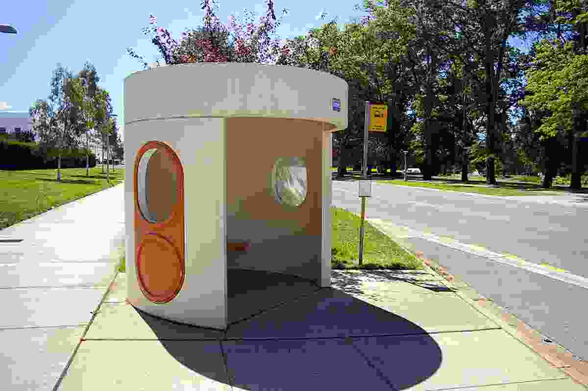 One of Canberra's distinctive bus shelters, designed by Clem Cummings.