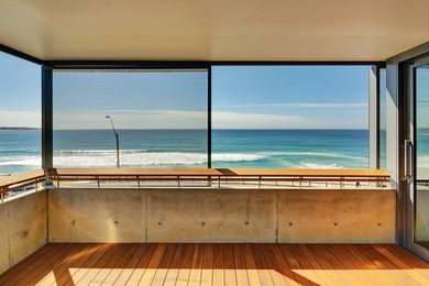 From inside, the building emphasizes the long stretch of the distant horizon.