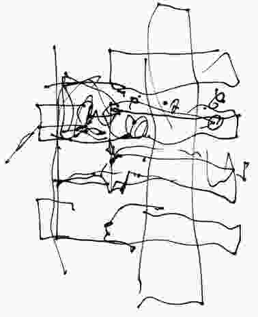 Frank Gehry's initial sketch of the building, which described a 'tree house' concept. 