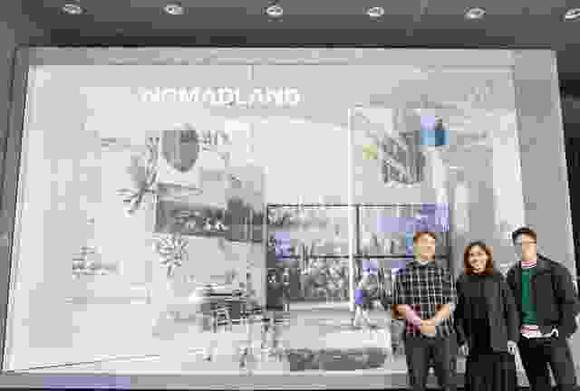 Ricky Ricardo, Jobelle Villaneuva and Carl Hong (left to right) in front of their installation, Digital Nomadland, at the RMIT Design Archives.