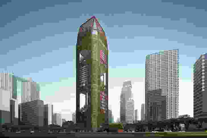 Vertical cladding and "sky gardens" are counted in Oasia Downtown's percentage of green space. 