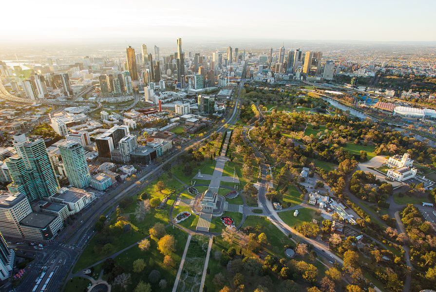 Aerial view of the Shrine of Remembrance.