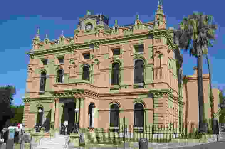 View of Glebe Town Hall, 2013, showing the restoration of cresting to the ridge and clock tower.