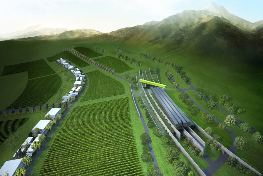 A render of the Luoying Vineyard project by Denton Corker Marshall.