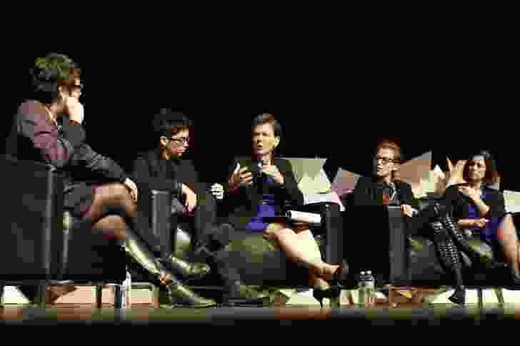 Palour panel. L–R: Justine Clark, Naomi Stead, Helene Combs Dreiling (president of American Institute of Architects), Emma Williamson and Beth Miller.