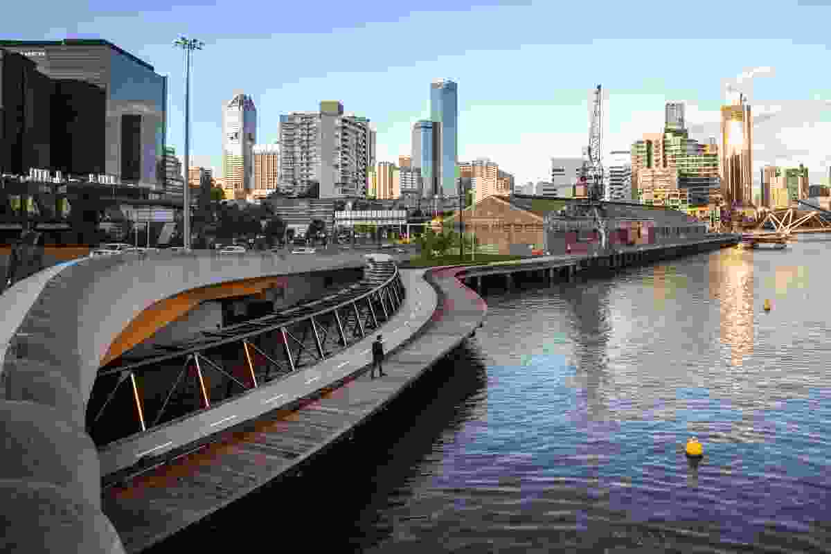 Jim Stynes Bridge connects commuters from Melbourne’s CBD with Docklands and Southbank.