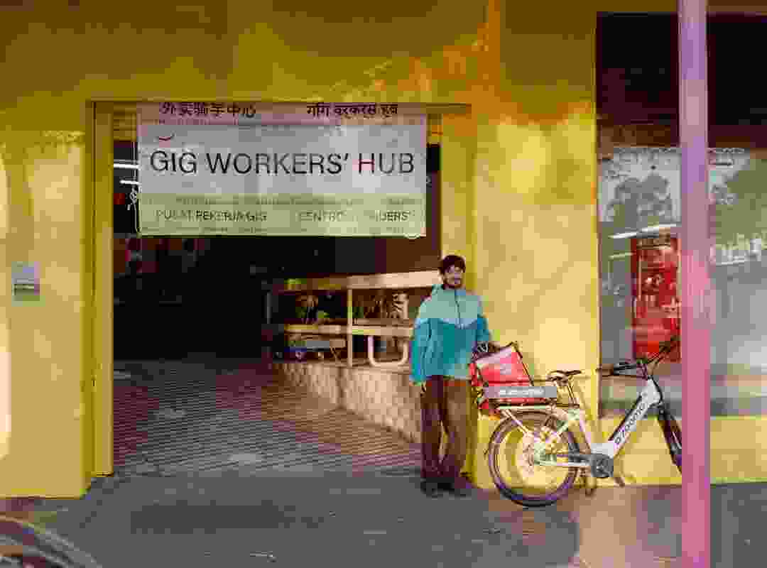 Architecture PhD student and delivery rider Andrew Copolov sees the Gig Workers’ Hub as a “a space of congregation.”