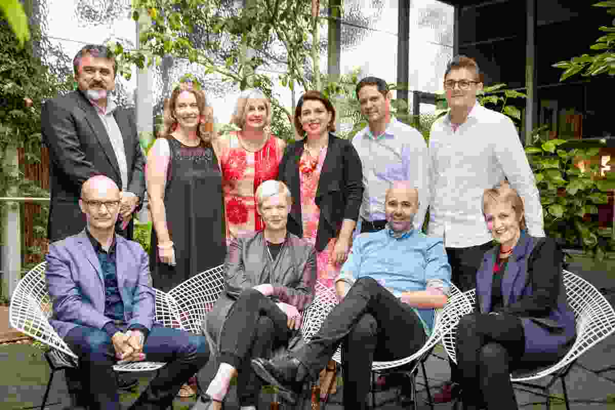 The 2015 AIDA jury. Top row (L-R): John Gertsakis, Joanne Cys, Genevieve Lilley, Sarah-Jane Pyke, Hamilton Wilson and Dan Cox. Bottom row (L-R): Grant Filipoff, Geraldine Maher, Hamish Guthrie and Robyn Lindsey. With thanks to the Robin Boyd Foundation and jury host ISIS.