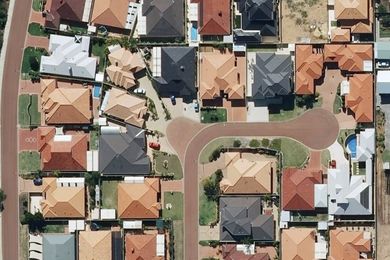 Spearwood, Perth, Western Australia – aerial view of a housing scheme from the early 2000s. Note the large sizes of the houses.