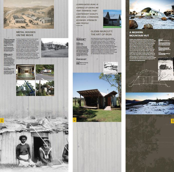 Exhibition panels exploring the history of iron and how it has influenced building in Australia.