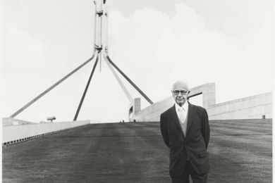 Romaldo Giurgola stands outside Parliament House.