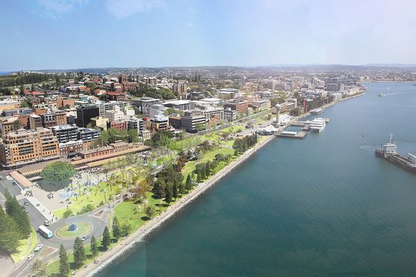 Proposed aerial view of the Newcastle waterfront.
