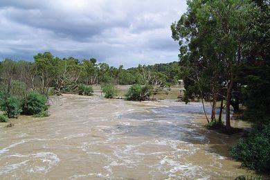 Diamond Creek, Vic, in flood in 2005.