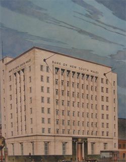 Water colour of the Bank of New South Wales, Adelaide, 1939 (now the Westpac Bank Headquarters).