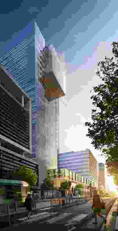 The proposed Melbourne Quarter Tower (foreground) and One Melbourne Quarter tower (background), both designed by Denton Corker Marshall.