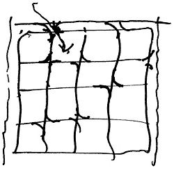 I. The chamfering of selected grid intersections, alternating over numerous levels, creates a diagonally splitting matrix volume in the  Art Museum Berkeley (plan).