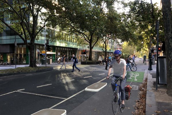 A render of the Melbourne's Exhibition Street protected bike lane.